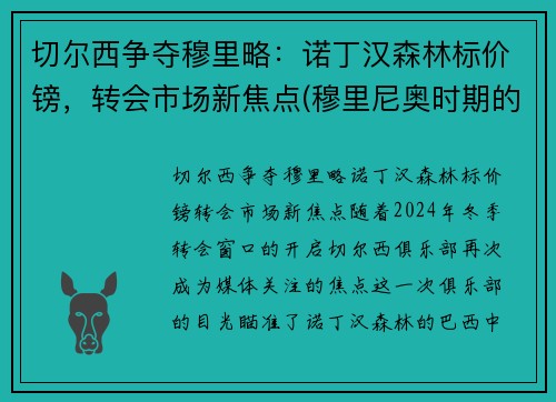 切尔西争夺穆里略：诺丁汉森林标价镑，转会市场新焦点(穆里尼奥时期的切尔西阵容)