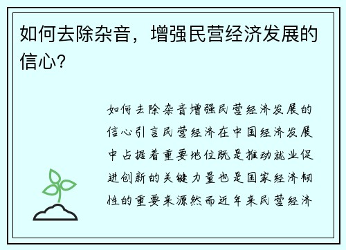 如何去除杂音，增强民营经济发展的信心？