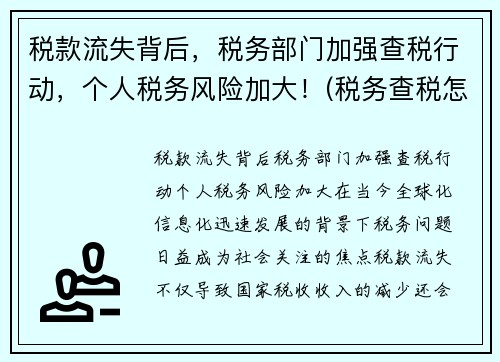 税款流失背后，税务部门加强查税行动，个人税务风险加大！(税务查税怎么处理)