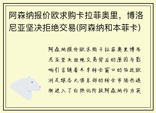 阿森纳报价欧求购卡拉菲奥里，博洛尼亚坚决拒绝交易(阿森纳和本菲卡)
